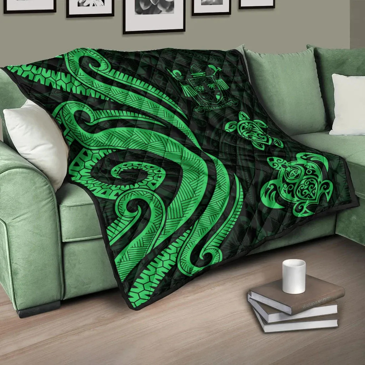 Fiji Polynesian Premium Quilt - Green Tentacle Turtle Crest 9