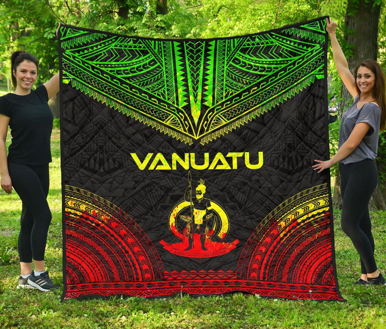 Vanuatu Premium Quilt - Vanuatu Coat Of Arms Polynesian Chief Reggae Version 1