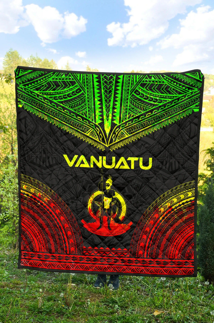 Vanuatu Premium Quilt - Vanuatu Coat Of Arms Polynesian Chief Reggae Version 2