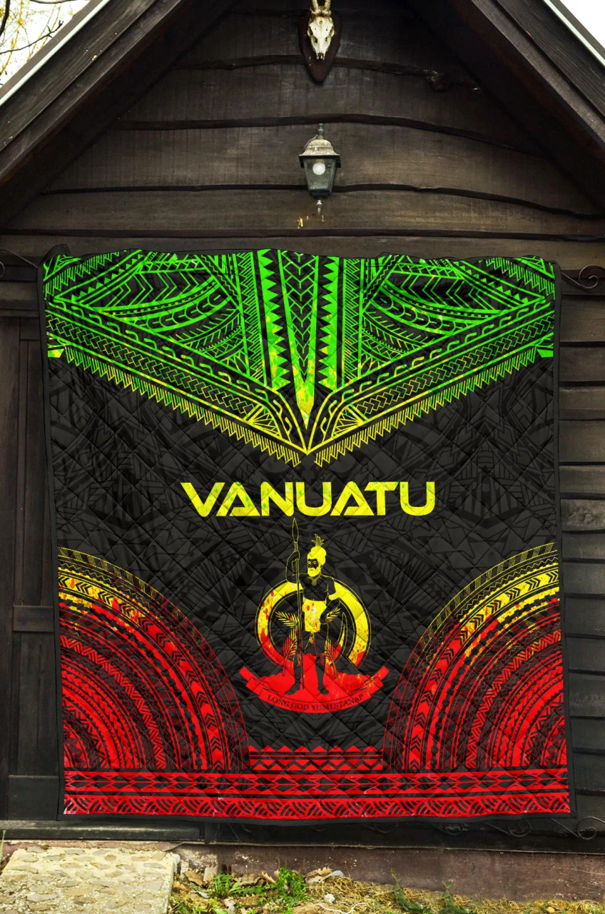 Vanuatu Premium Quilt - Vanuatu Coat Of Arms Polynesian Chief Reggae Version 3