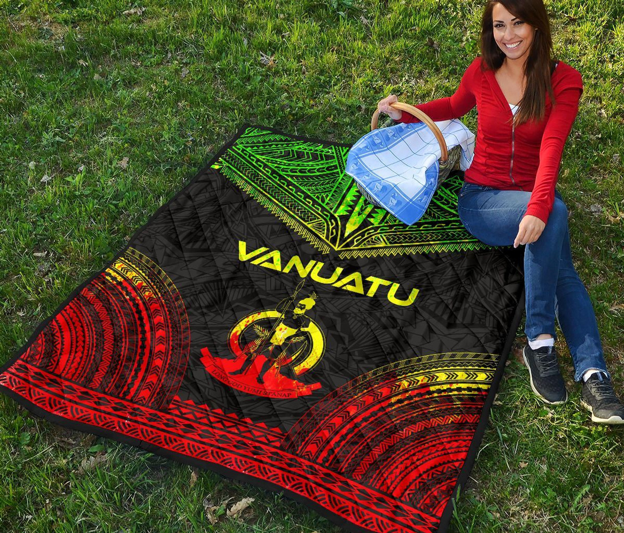 Vanuatu Premium Quilt - Vanuatu Coat Of Arms Polynesian Chief Reggae Version 4