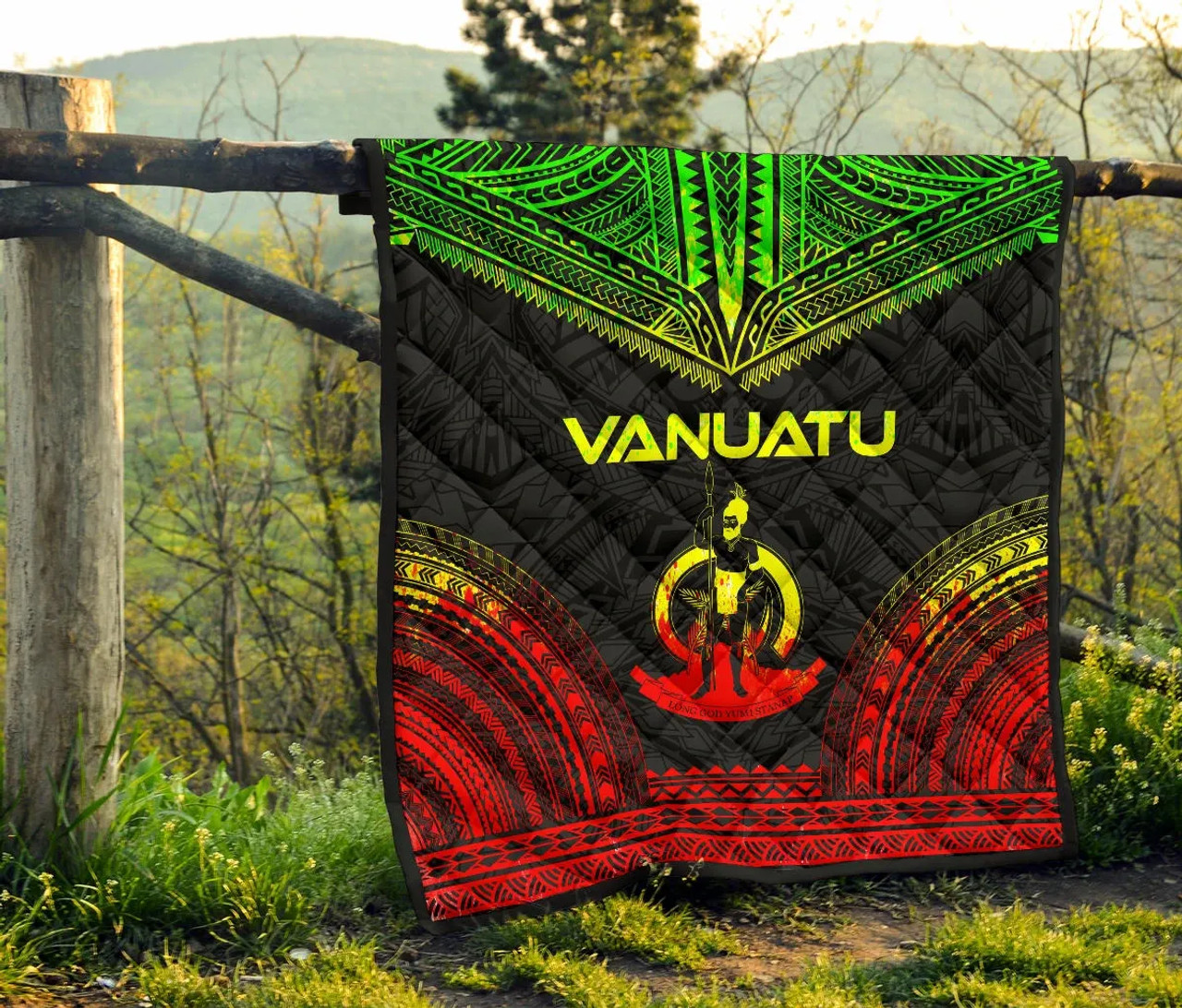 Vanuatu Premium Quilt - Vanuatu Coat Of Arms Polynesian Chief Reggae Version 6