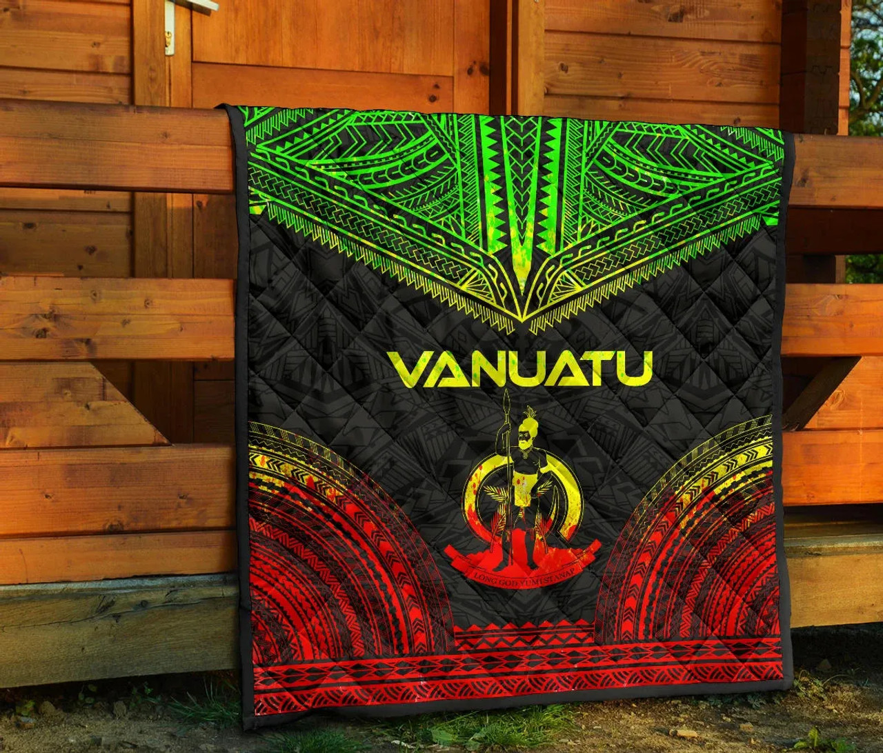 Vanuatu Premium Quilt - Vanuatu Coat Of Arms Polynesian Chief Reggae Version 7