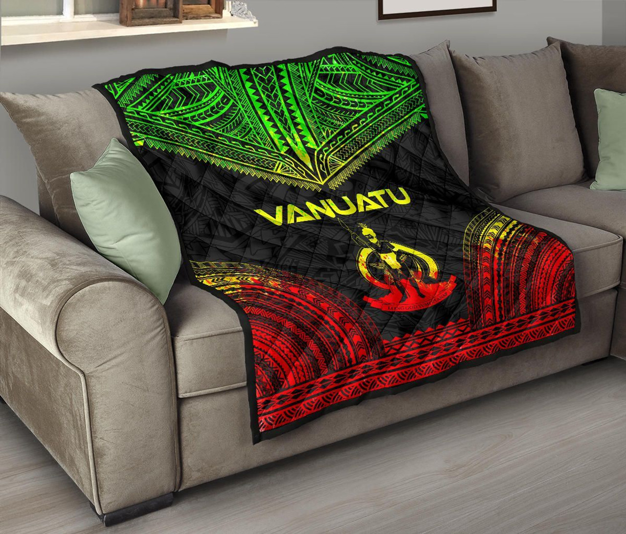 Vanuatu Premium Quilt - Vanuatu Coat Of Arms Polynesian Chief Reggae Version 8
