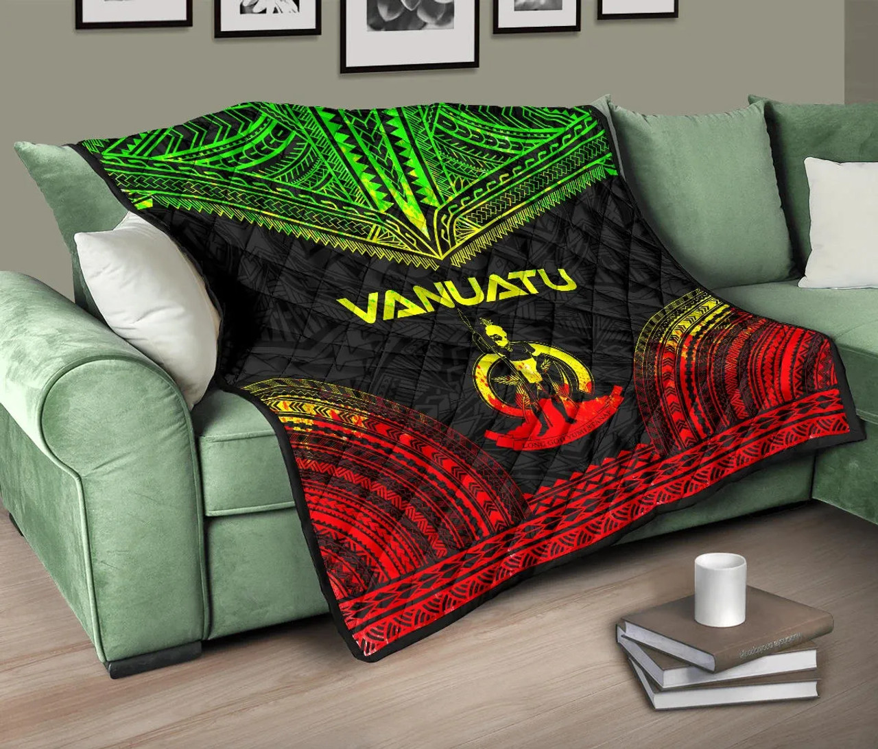 Vanuatu Premium Quilt - Vanuatu Coat Of Arms Polynesian Chief Reggae Version 10