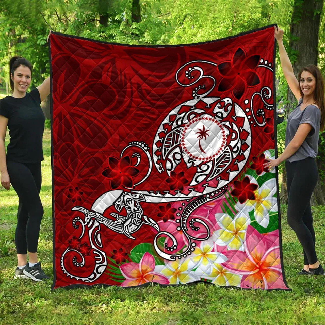 Kosrae Premium Quilt - Turtle Plumeria (Red) 1