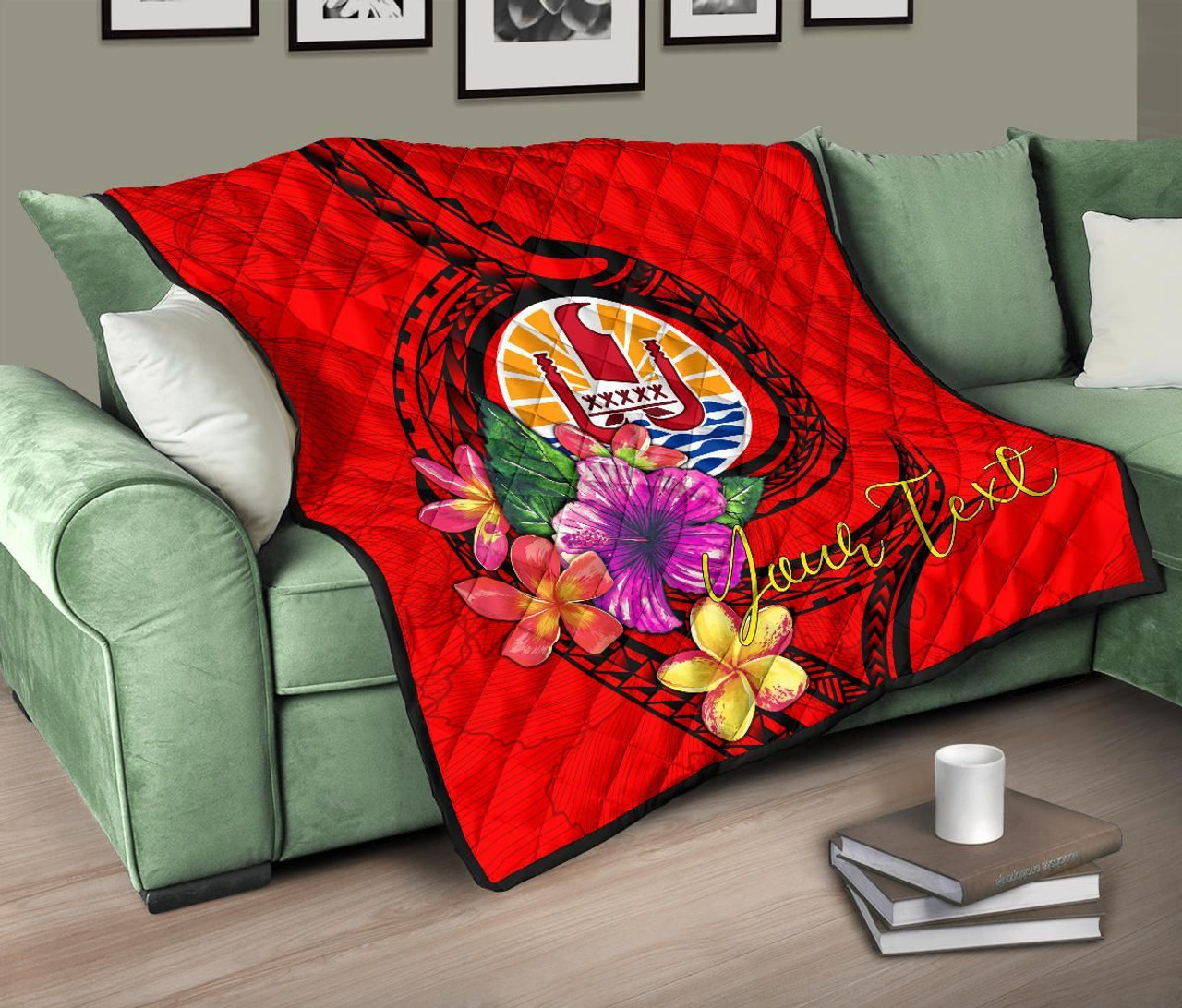 Tahiti Polynesian Custom Personalised Premium Quilt - Floral With Seal Red 10