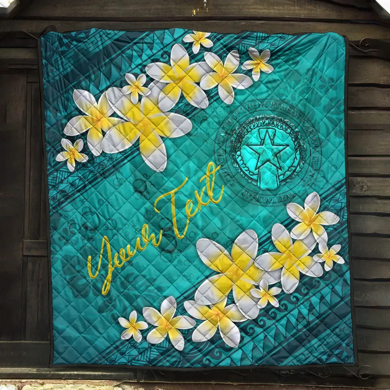 Northern Mariana Islands Polynesian Custom Personalised Quilt - Plumeria With Blue Ocean 6