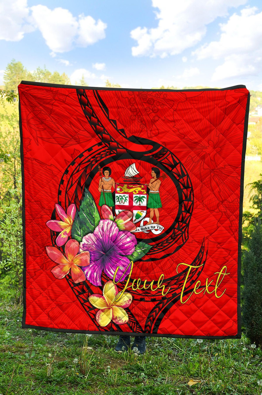 Fiji Polynesian Custom Personalised Premium Quilt - Floral With Seal Red 4