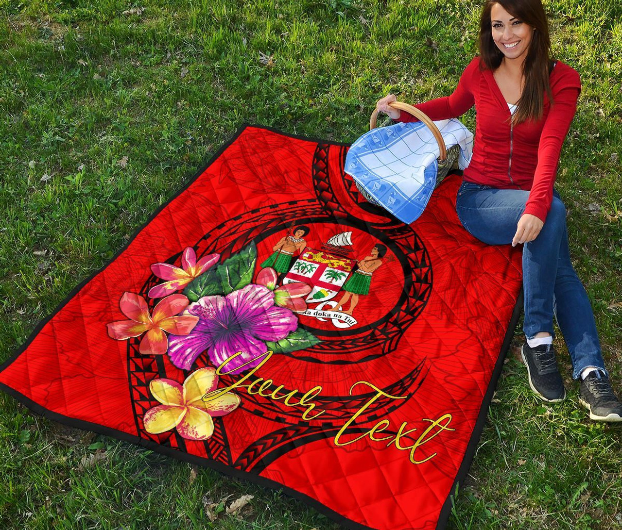 Fiji Polynesian Custom Personalised Premium Quilt - Floral With Seal Red 6