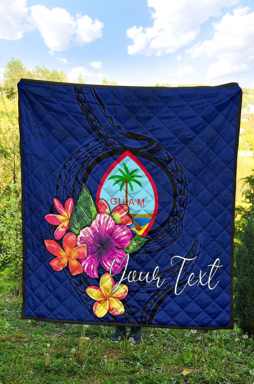 Guam Polynesian Custom Personalised Premium Quilt - Floral With Seal Blue 5