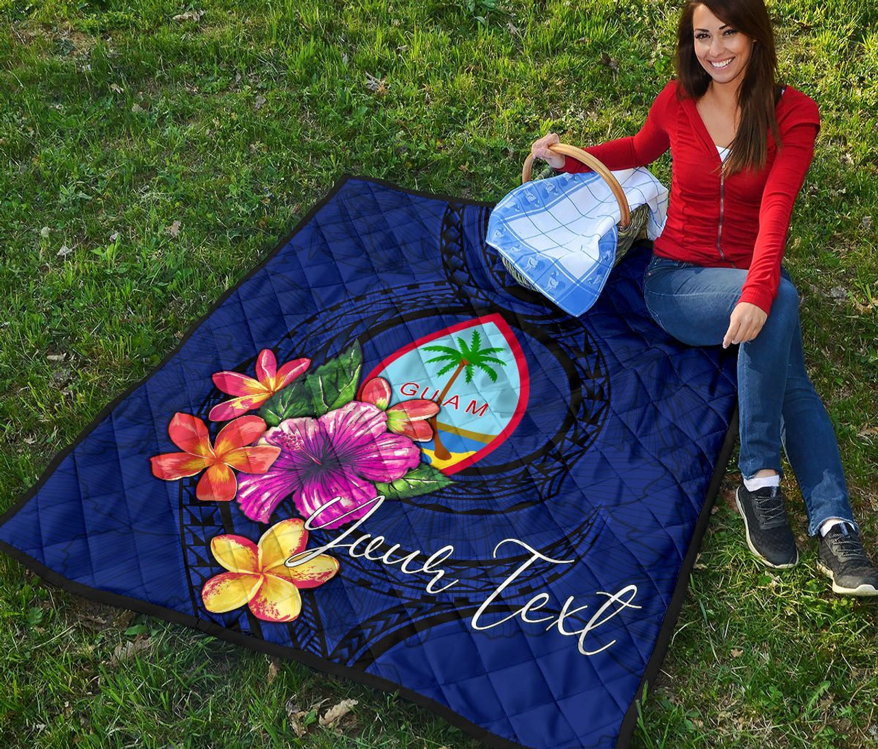 Guam Polynesian Custom Personalised Premium Quilt - Floral With Seal Blue 7