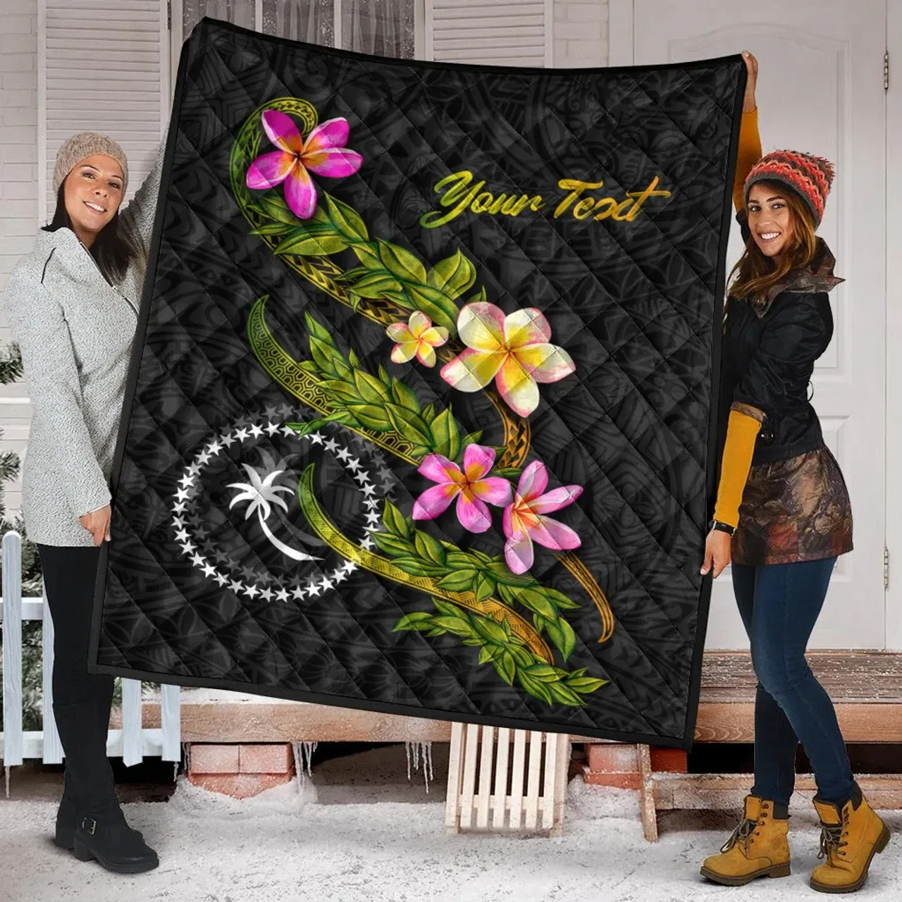 Chuuk Polynesian Custom Personalised Quilt - Plumeria Tribal 2