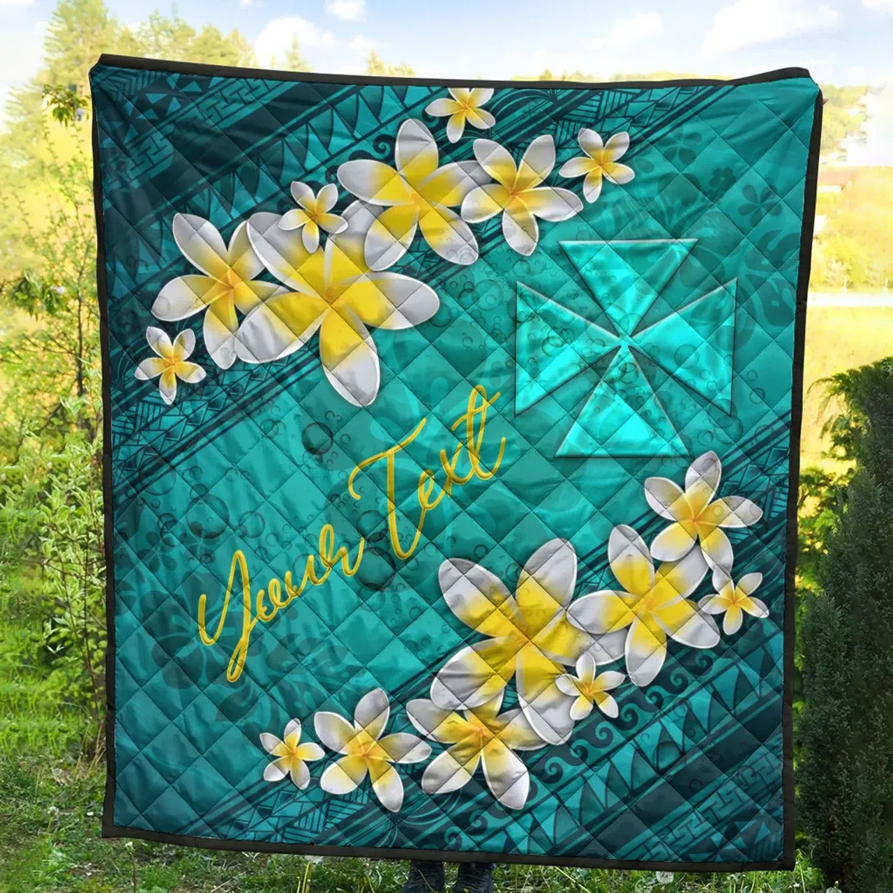 Wallis And Futuna Polynesian Custom Personalised Quilt - Plumeria With Blue Ocean 5