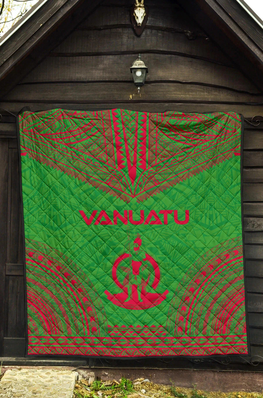 Vanuatu Premium Quilt - Vanuatu Coat Of Arms Polynesian Chief Green Version 3