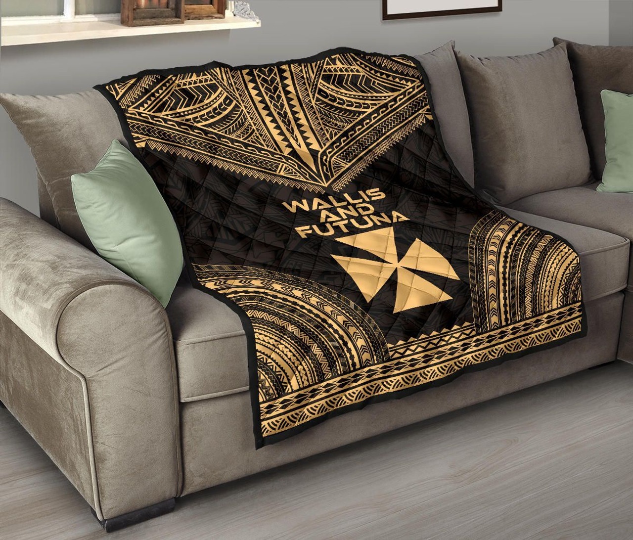 Wallis And Futuna Premium Quilt - Wallis And Futuna Coat Of Arms Polynesian Chief Gold Version 8