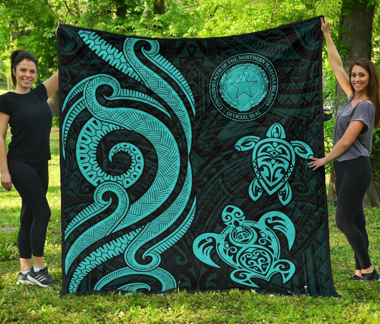 Northern Mariana Islands Premium Quilt - Turquoise Tentacle Turtle 1