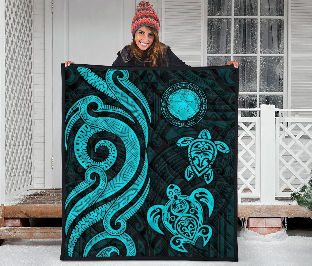 Northern Mariana Islands Premium Quilt - Turquoise Tentacle Turtle 3