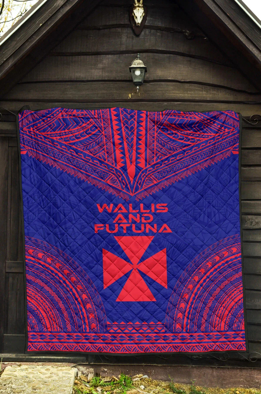 Wallis And Futuna Premium Quilt - Wallis And Futuna Coat Of Arms Polynesian Chief Dark Blue Version 3