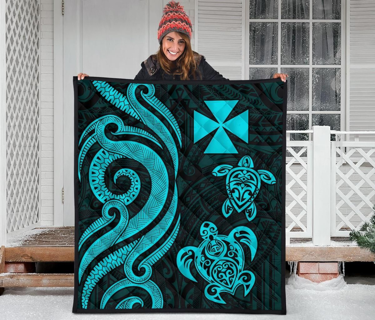 Wallis and Futuna Premium Quilt - Turquoise Tentacle Turtle 3