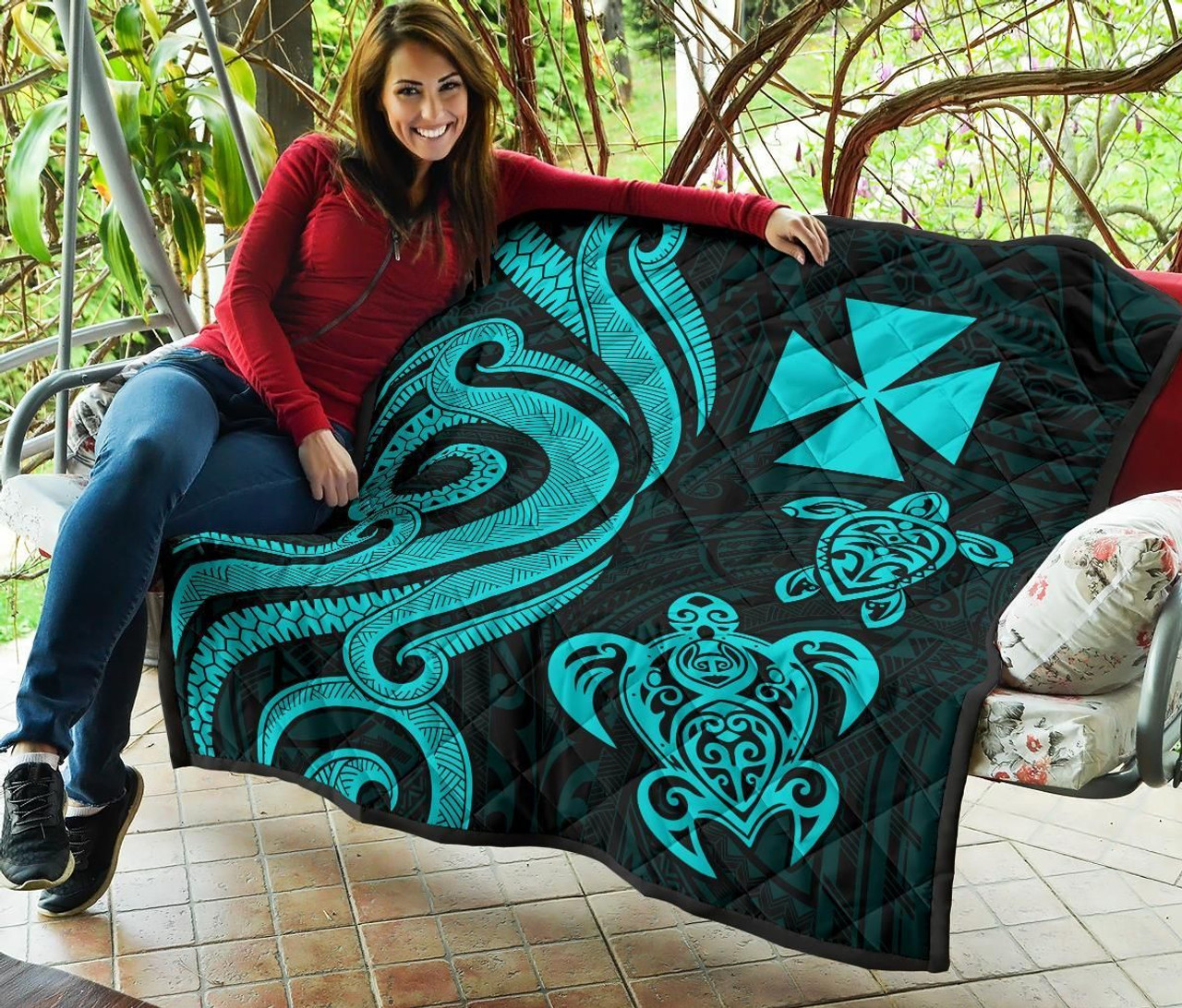 Wallis and Futuna Premium Quilt - Turquoise Tentacle Turtle 7