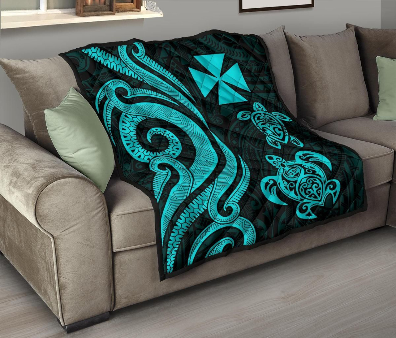 Wallis and Futuna Premium Quilt - Turquoise Tentacle Turtle 9