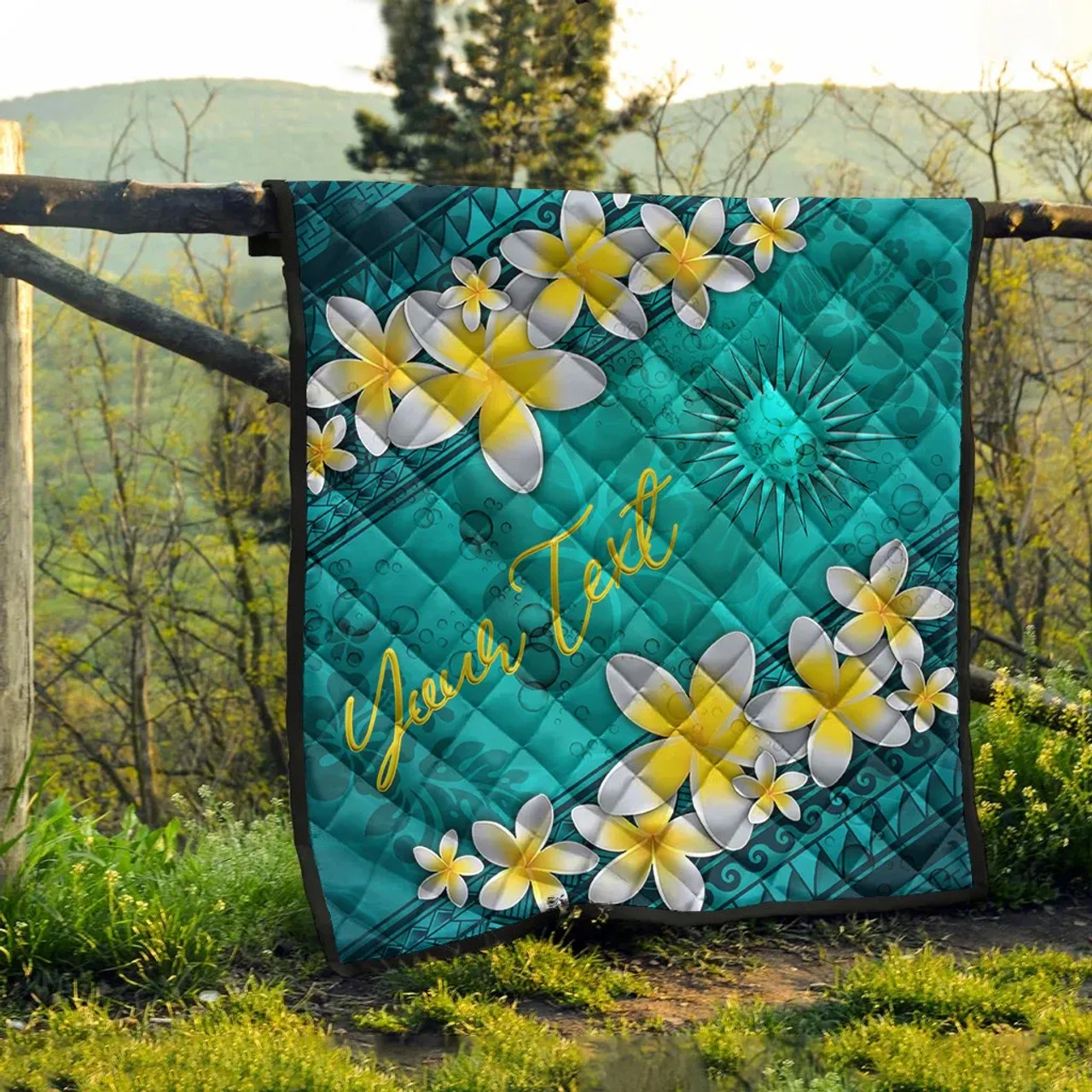 Marshall Islands Polynesian Custom Personalised Quilt - Plumeria With Blue Ocean 9