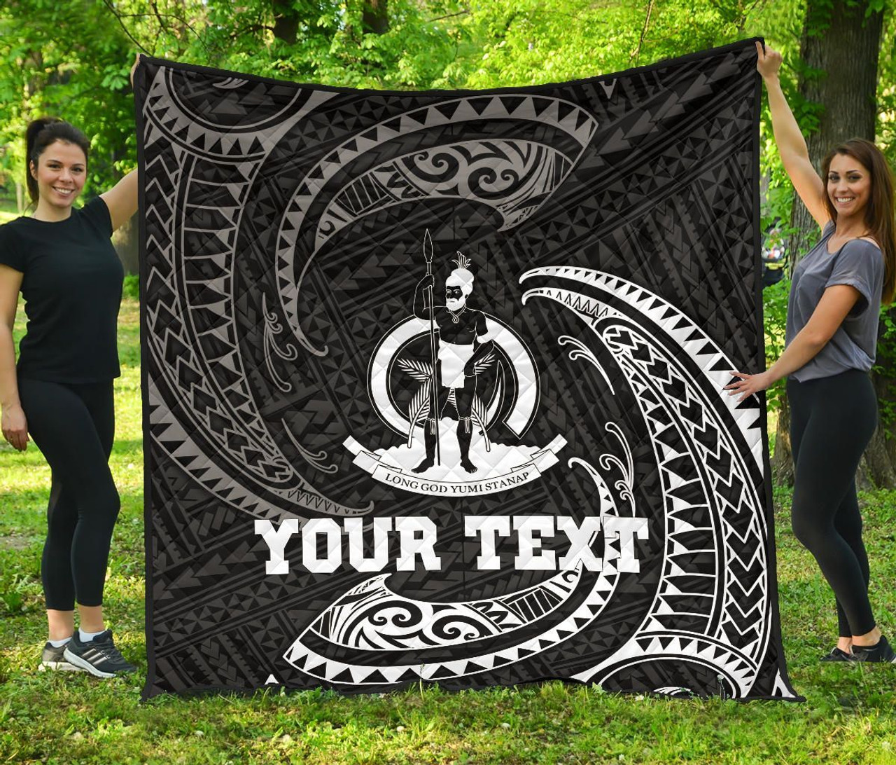 Vanuatu Polynesian Custom Personalised Premium Quilt - White Tribal Wave 2