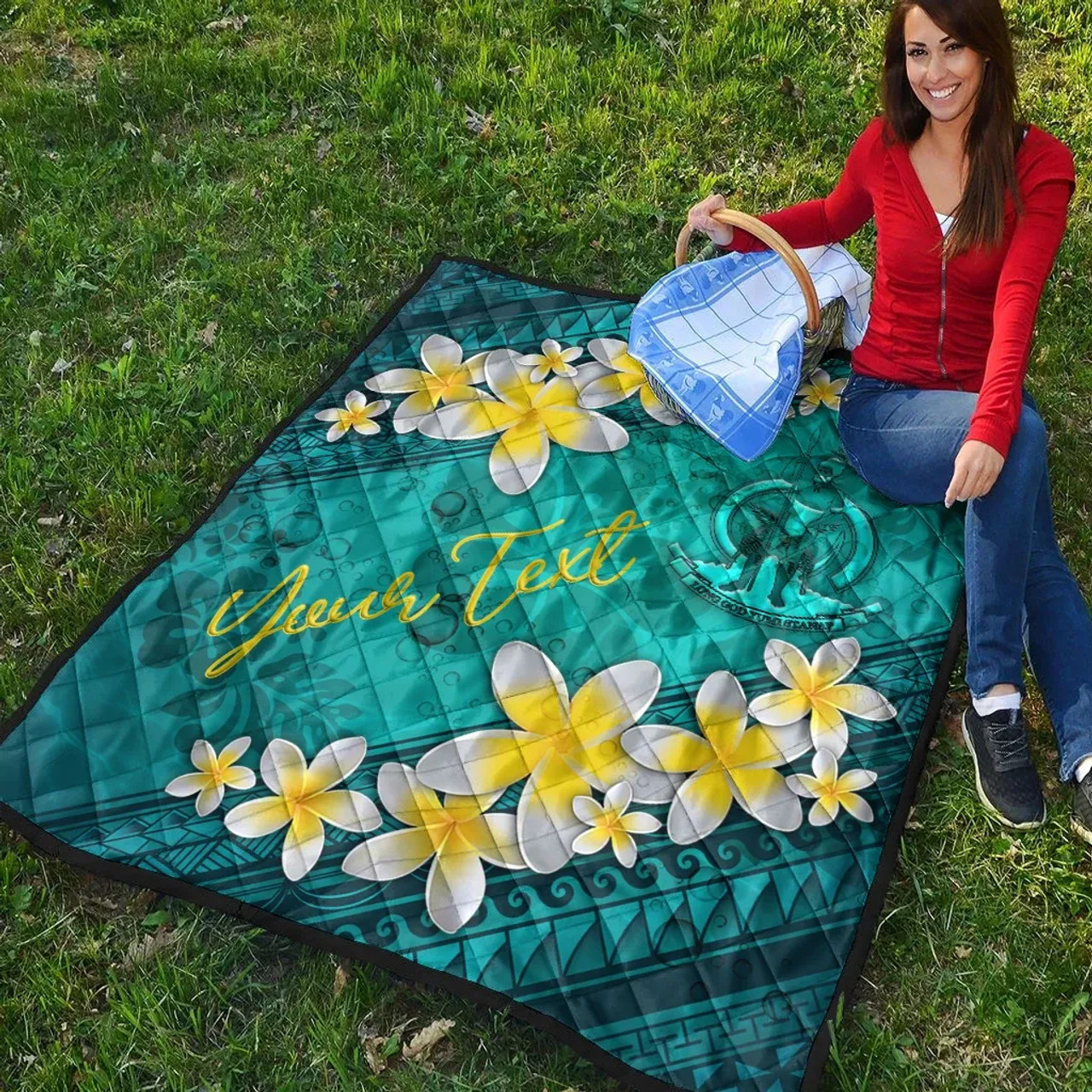 Vanuatu Polynesian Custom Personalised Quilt - Plumeria With Blue Ocean 7