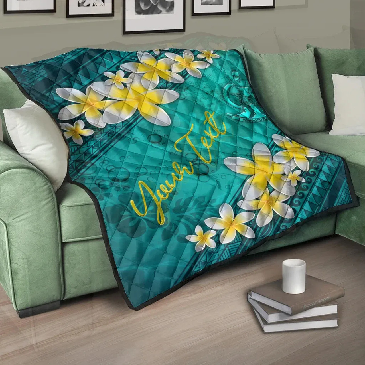 Vanuatu Polynesian Custom Personalised Quilt - Plumeria With Blue Ocean 10