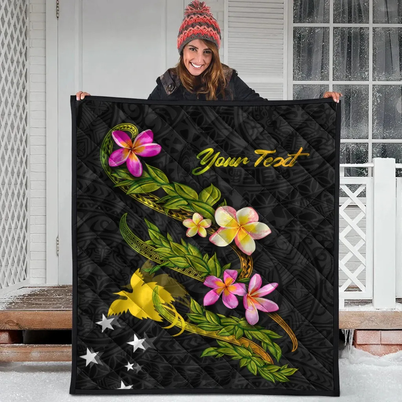 Papua New Guinea Polynesian Custom Personalised Quilt - Plumeria Tribal 3