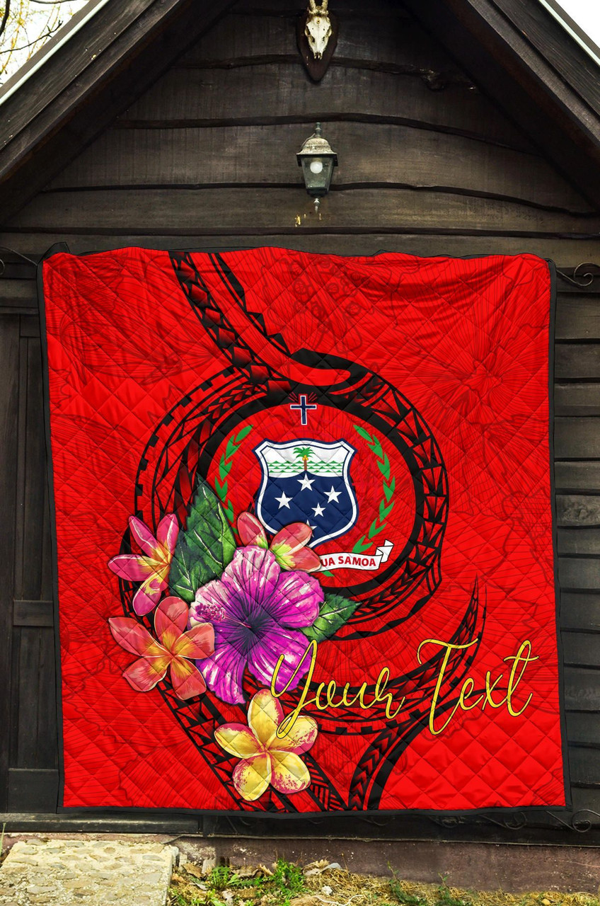 Samoa Polynesian Custom Personalised Premium Quilt - Floral With Seal Red 5