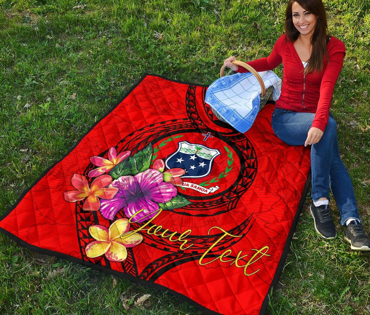 Samoa Polynesian Custom Personalised Premium Quilt - Floral With Seal Red 6