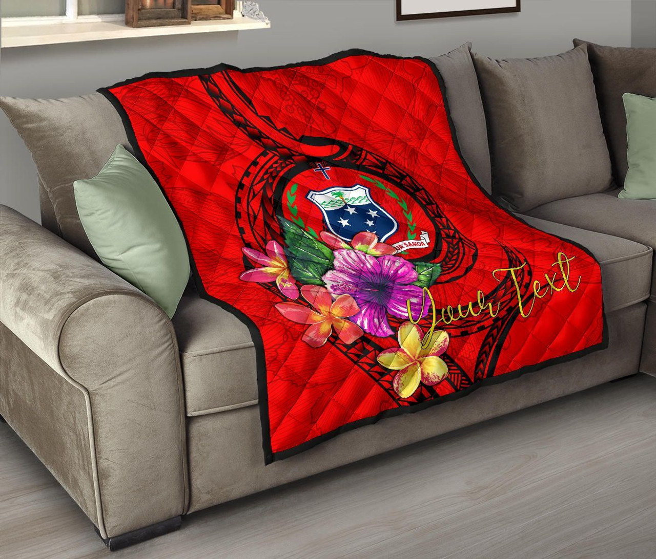 Samoa Polynesian Custom Personalised Premium Quilt - Floral With Seal Red 9