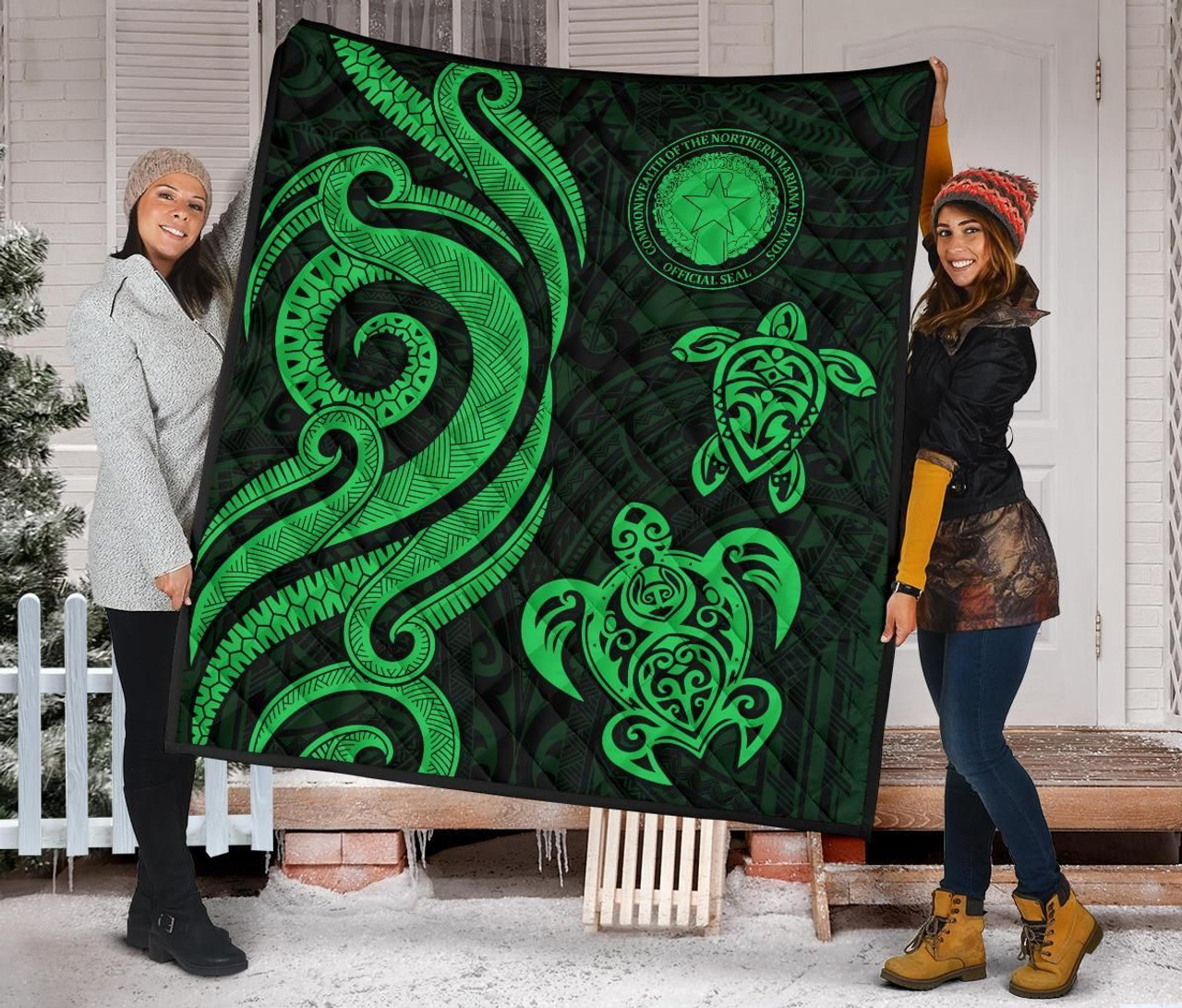 Northern Mariana Islands Premium Quilt - Green Tentacle Turtle 2