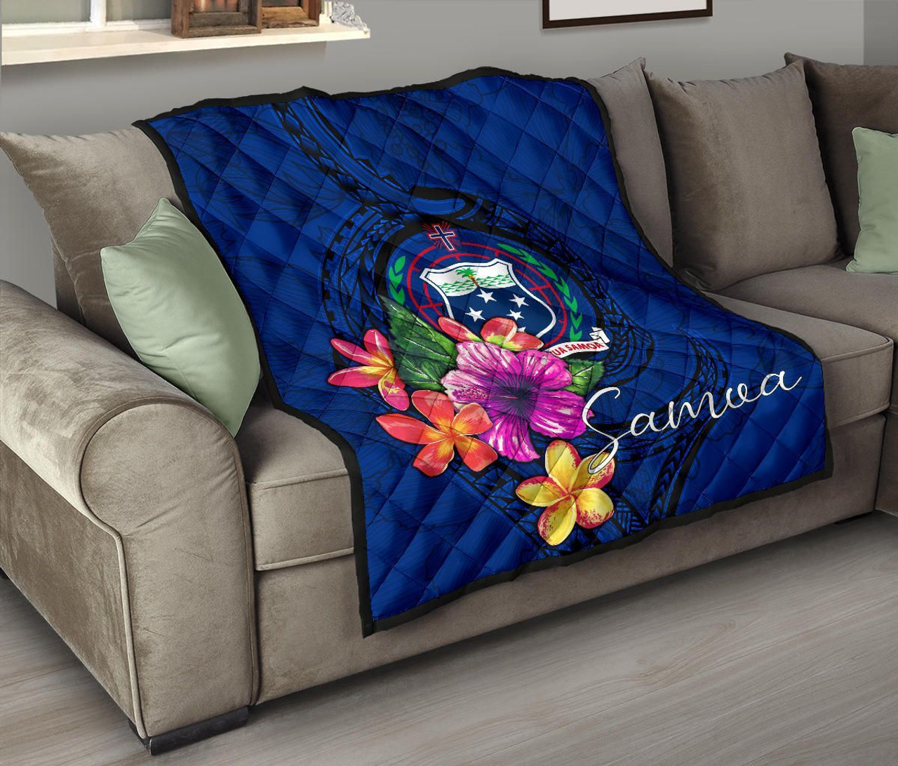 Samoa Polynesian Premium Quilt - Floral With Seal Blue 9