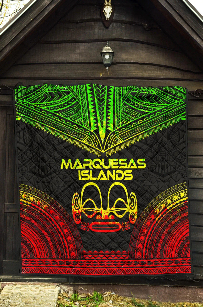 Marquesas Islands Premium Quilt - Marquesas Islands Tiki Face Polynesian Chief Reggae Version 3