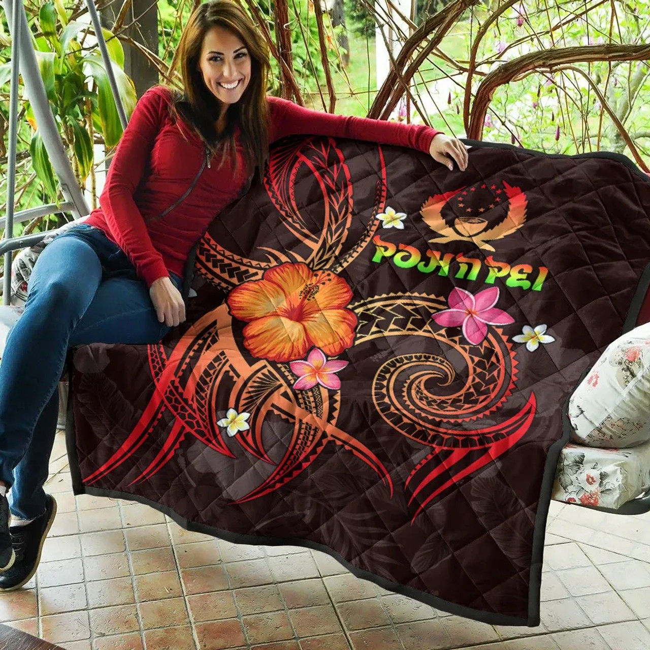 Pohnpei Polynesian Premium Quilt - Legend of Pohnpei (Red) 3