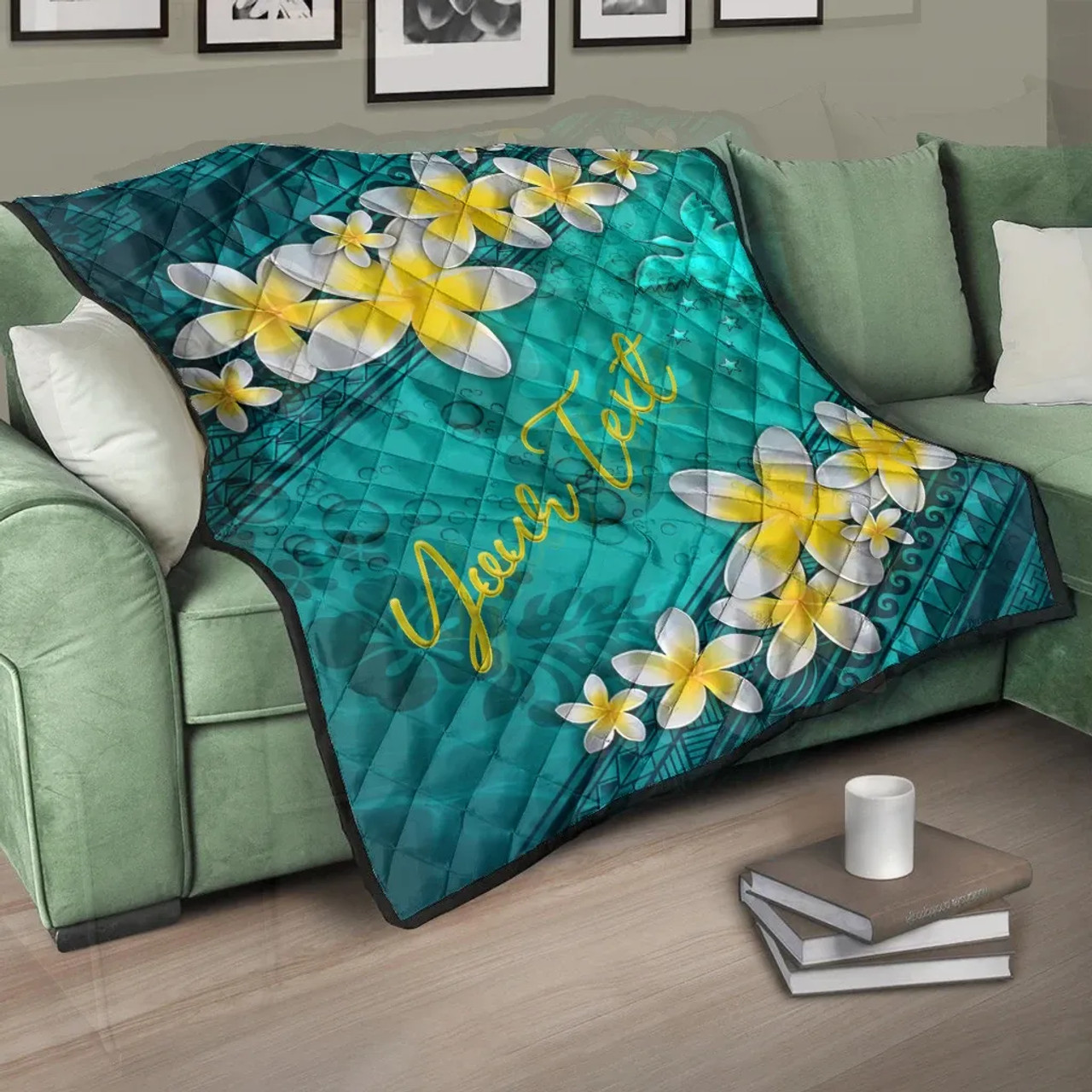 Papua New Guinea Polynesian Custom Personalised Quilt - Plumeria With Blue Ocean 10