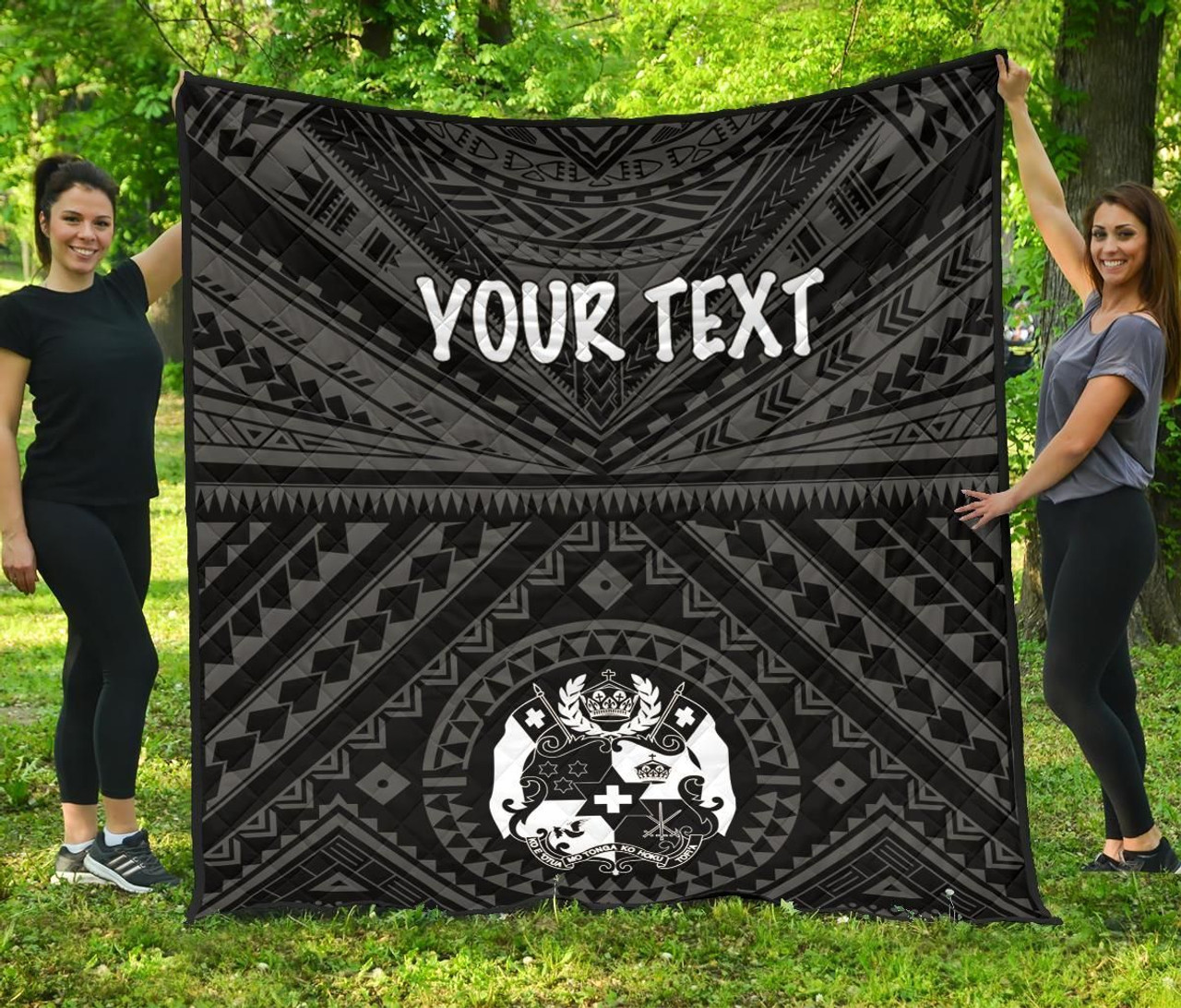 Tonga Personalised Premium Quilt - Tonga Seal With Polynesian Tattoo Style (Black) 6