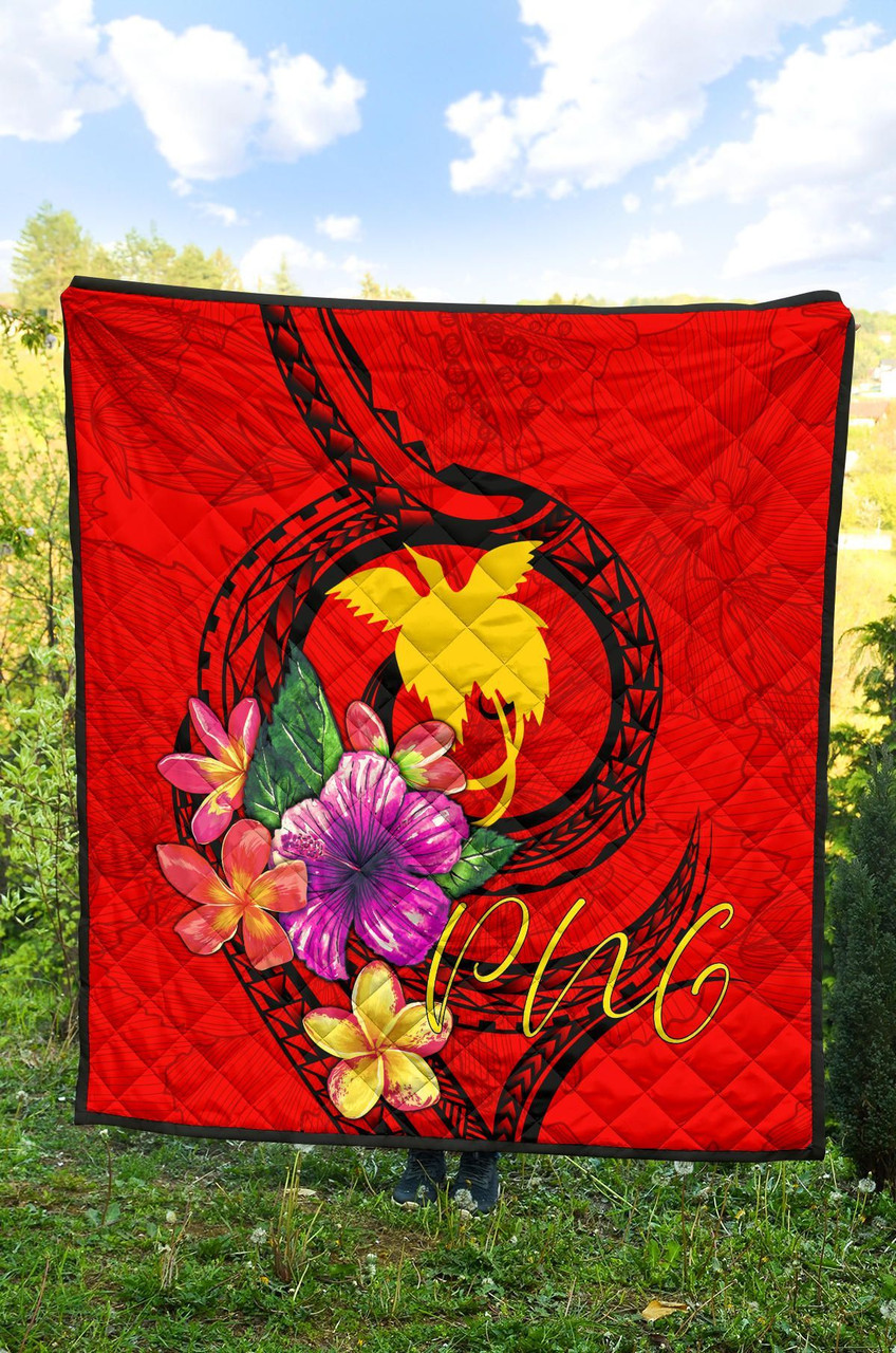 Papua New Guinea Polynesian Premium Quilt - Floral With Seal Red 4