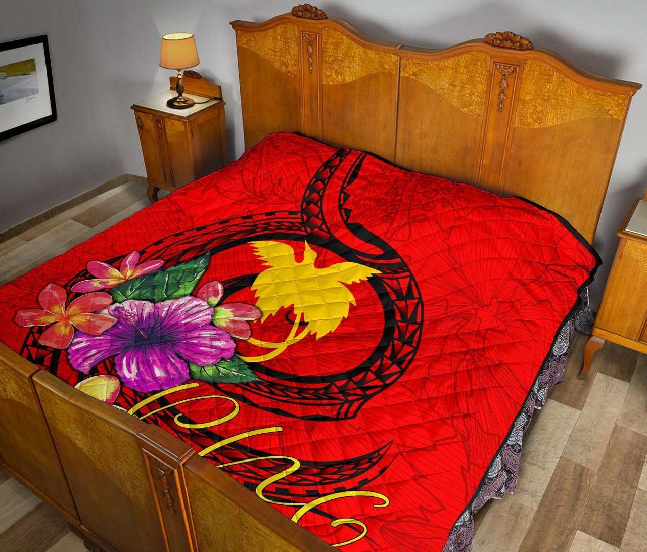 Papua New Guinea Polynesian Premium Quilt - Floral With Seal Red 10