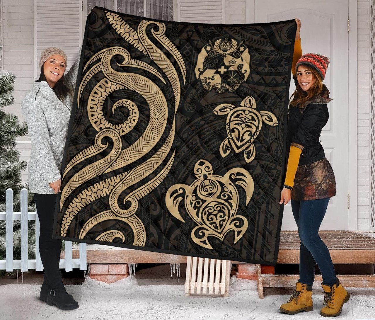 Tonga Polynesian Premium Quilt - Gold Tentacle Turtle 2