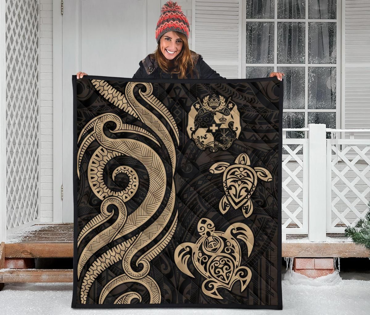 Tonga Polynesian Premium Quilt - Gold Tentacle Turtle 3