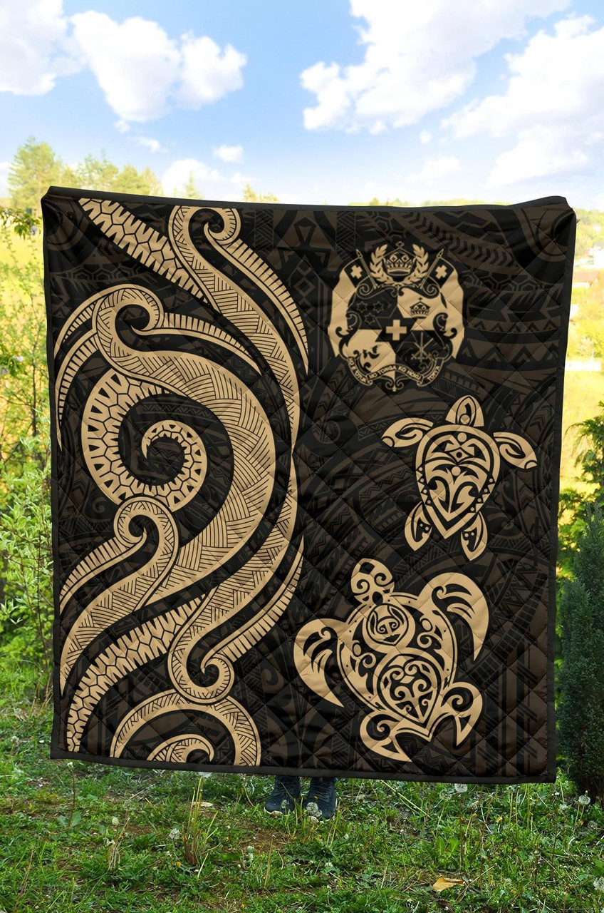 Tonga Polynesian Premium Quilt - Gold Tentacle Turtle 4