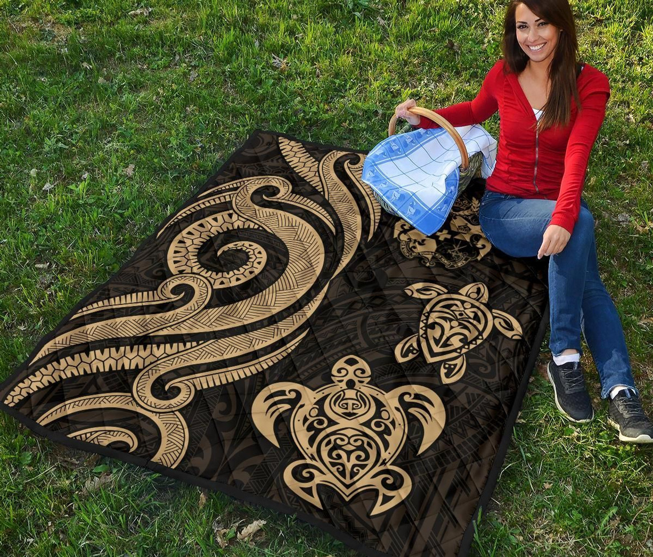 Tonga Polynesian Premium Quilt - Gold Tentacle Turtle 6