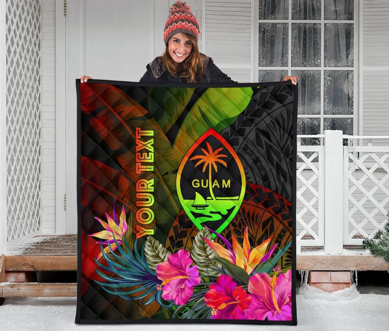 Guam Polynesian Personalised Premium Quilt -  Hibiscus and Banana Leaves 4