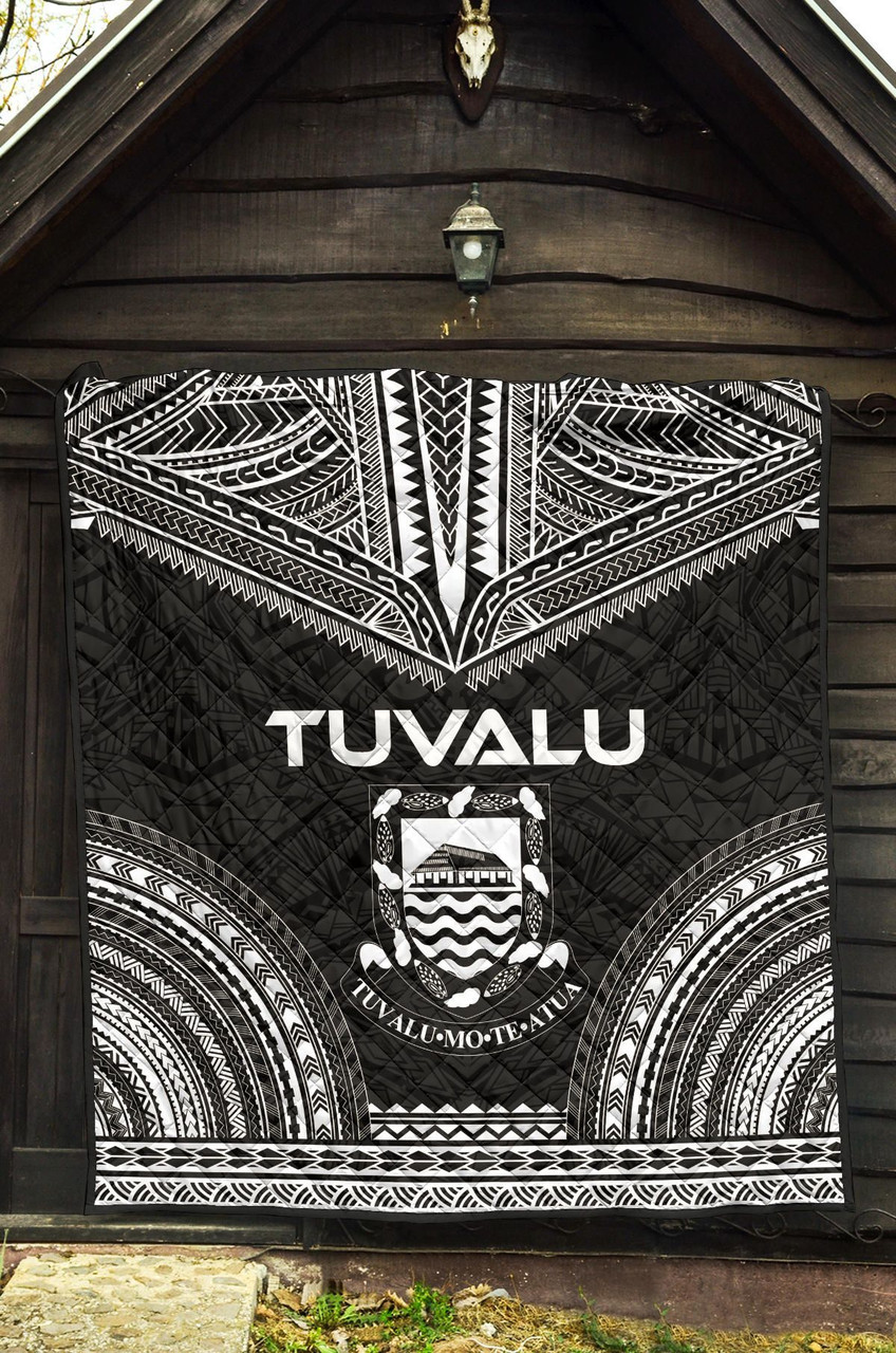 Tuvalu Premium Quilt - Tuvalu Coat Of Arms Polynesian Chief Black Version 3