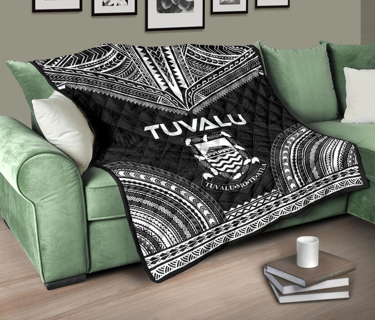 Tuvalu Premium Quilt - Tuvalu Coat Of Arms Polynesian Chief Black Version 10