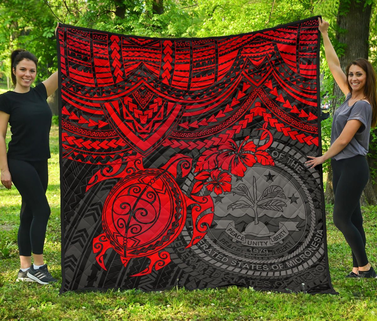 Federated States Of Micronesia Premium Quilt - Federated States Of Micronesia Seal & Red Turtle Hibiscus 2